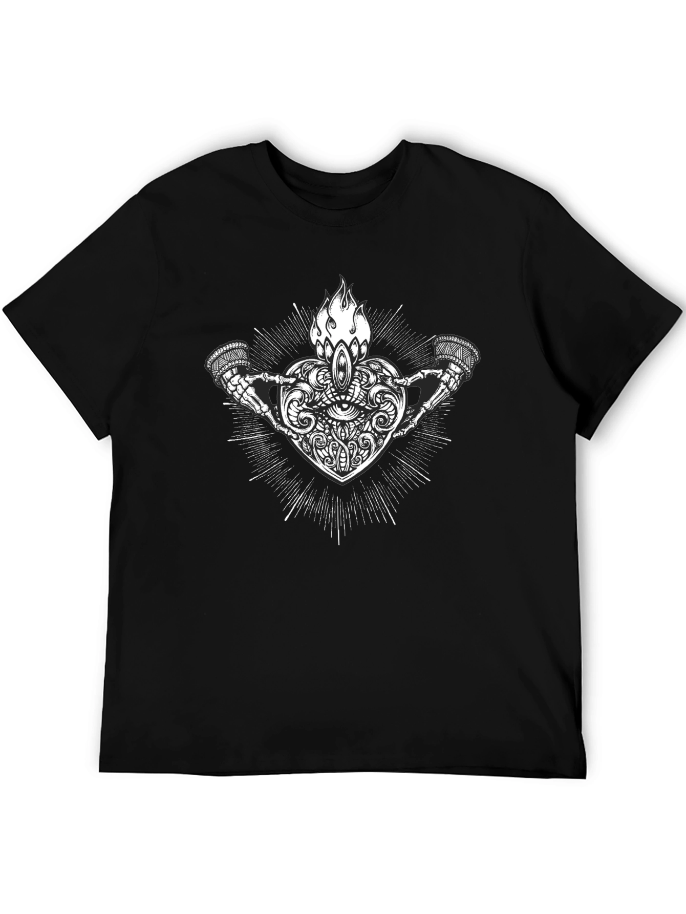 Graphic Print Heart and Skeleton Hands Black T-Shirt