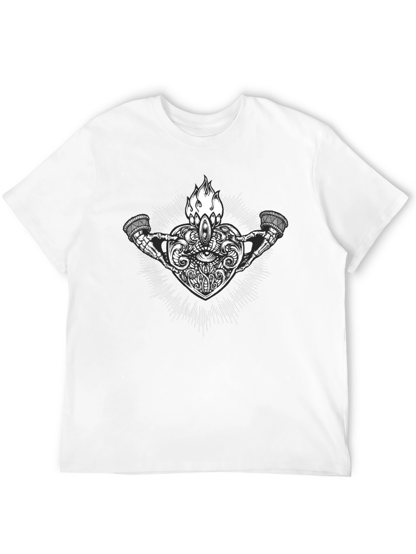 Graphic Print Heart and Skeleton Hands Black T-Shirt