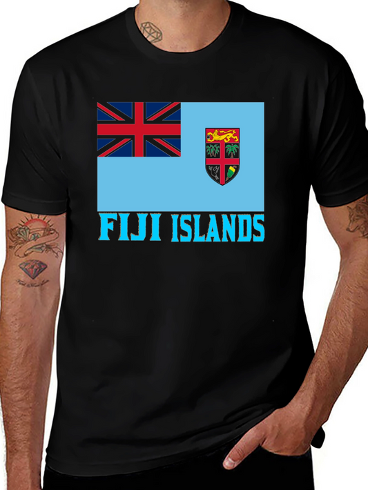 Fiji Islands Flag Graphic Tee - Black Cotton Blend