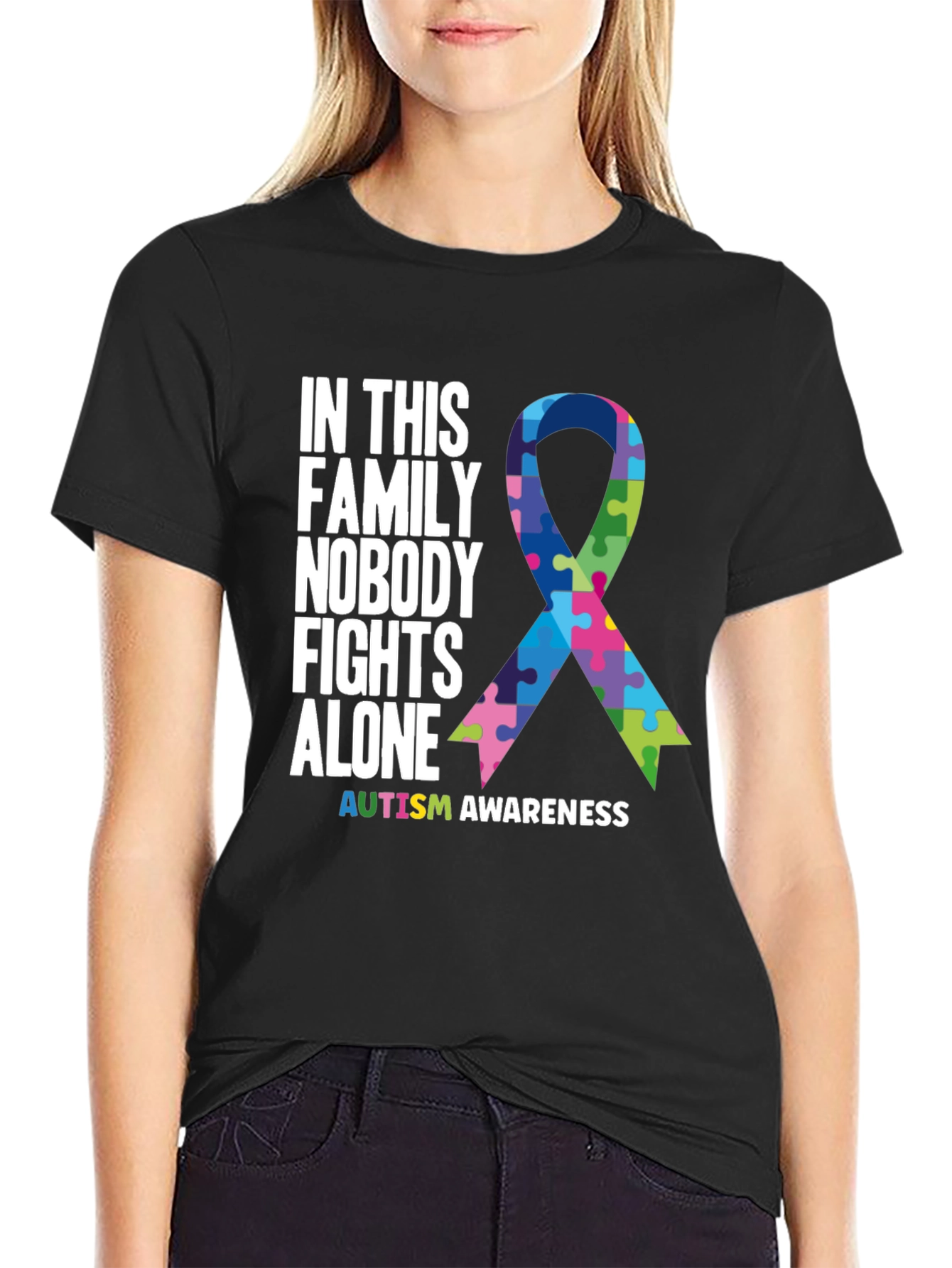 Autism Awareness T-Shirt - Nobody Fights Alone