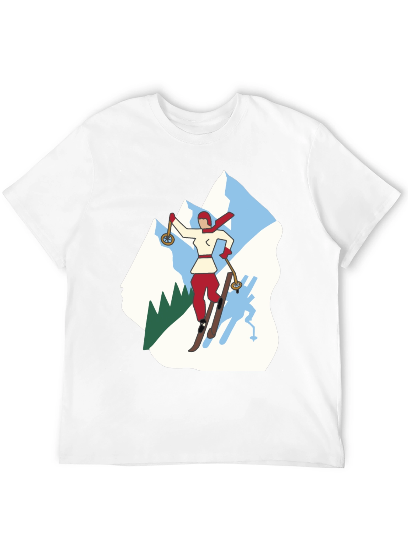 Retro Skiing Graphic Tee - Black Cotton T-Shirt