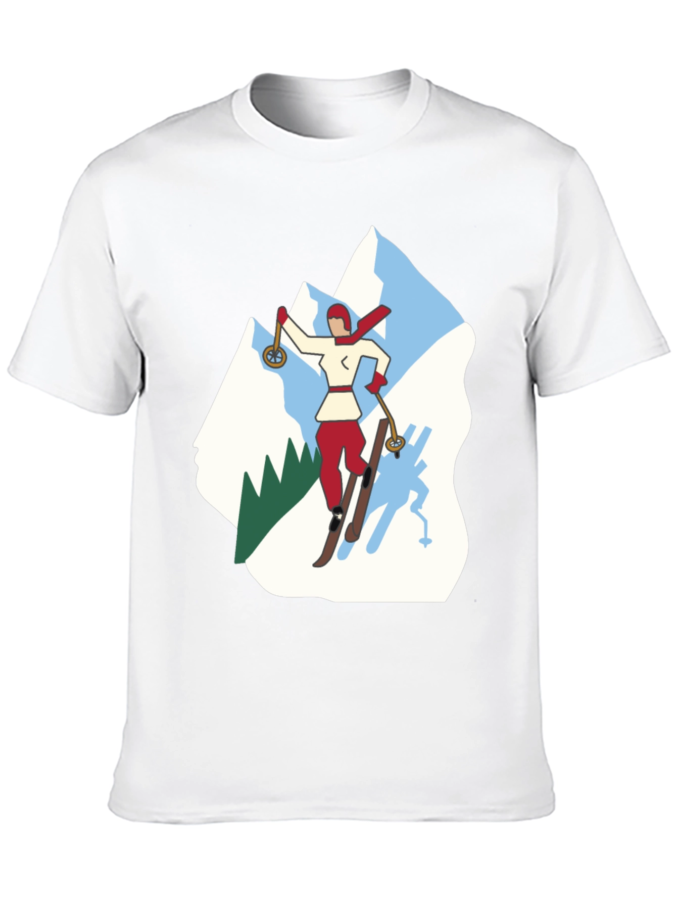 Retro Skiing Graphic Tee - Black Cotton T-Shirt