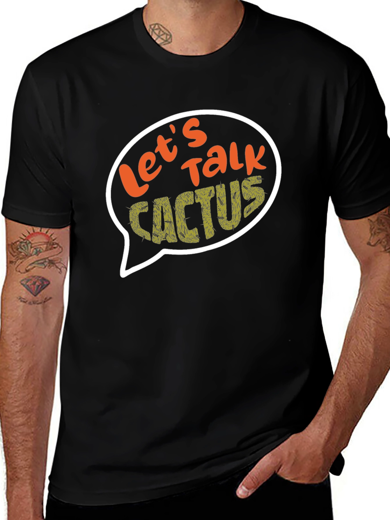 Lets Talk Cactus Graphic T-Shirt - Black
