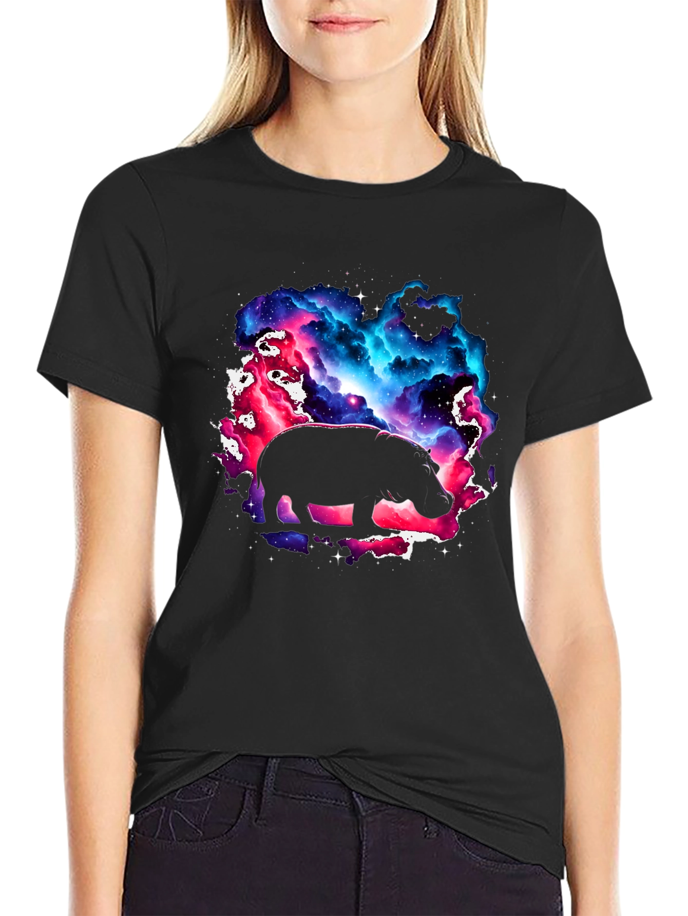 Cosmic Hippo Graphic Tee - Black