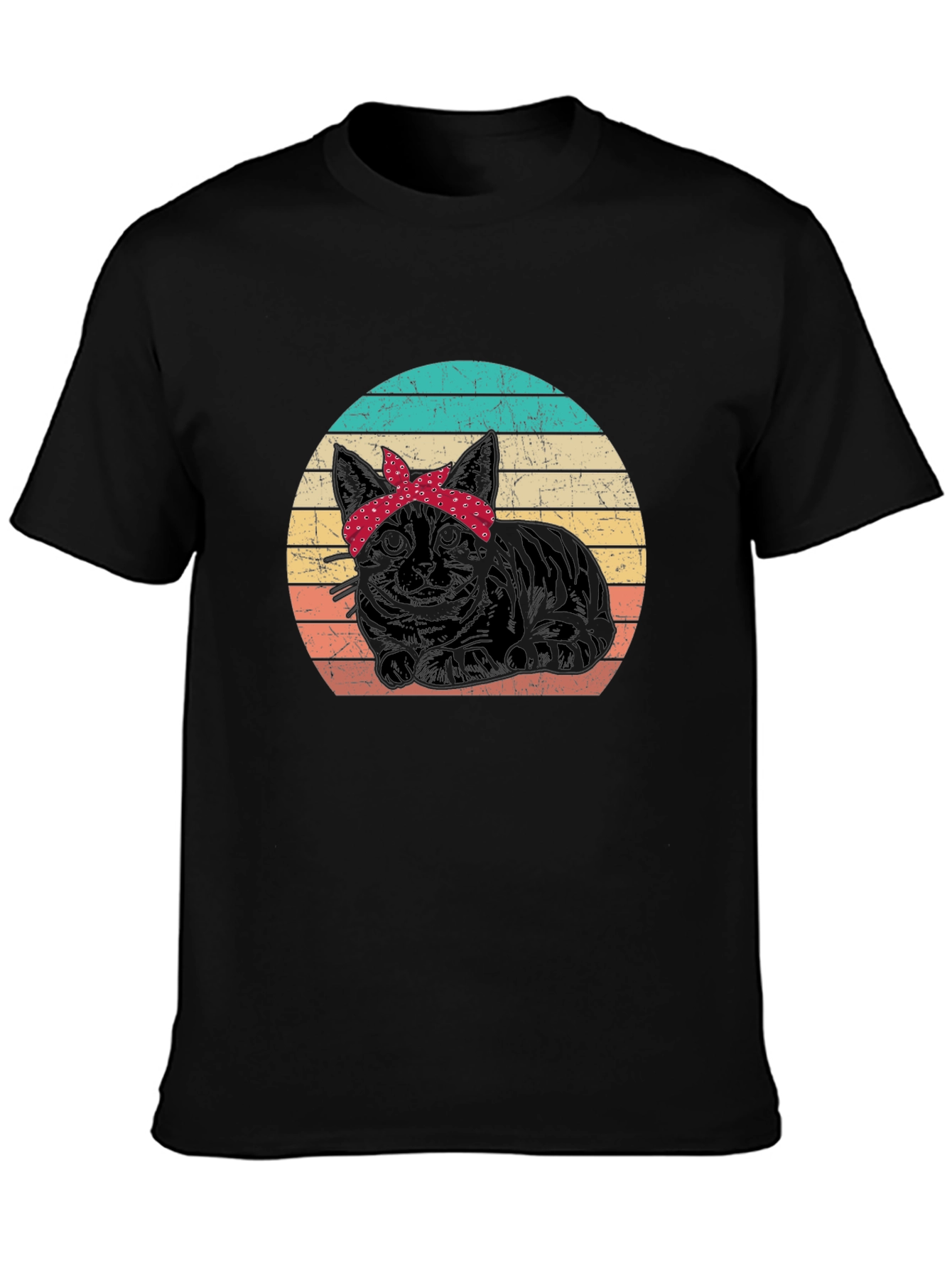 Retro Cat Bandana Graphic T-Shirt