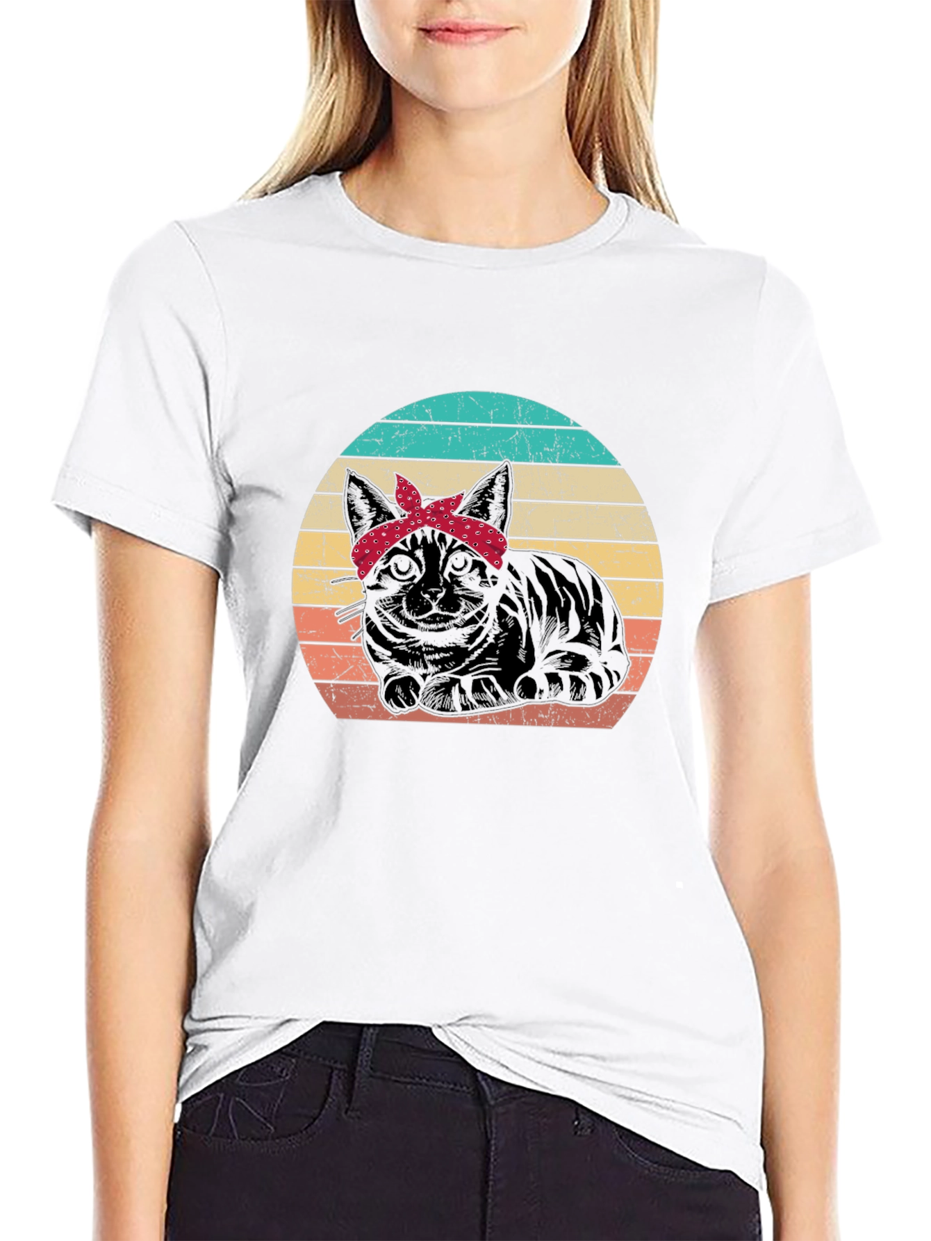 Retro Cat Bandana Graphic T-Shirt