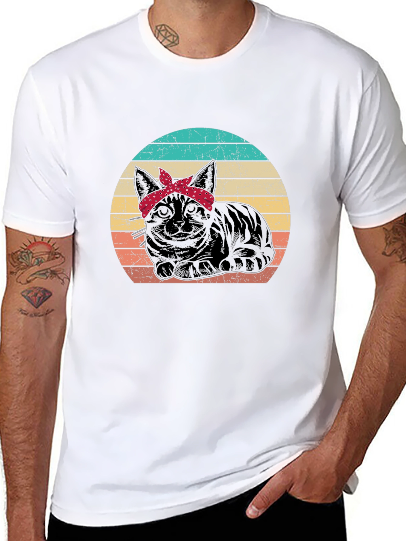 Retro Cat Bandana Graphic T-Shirt