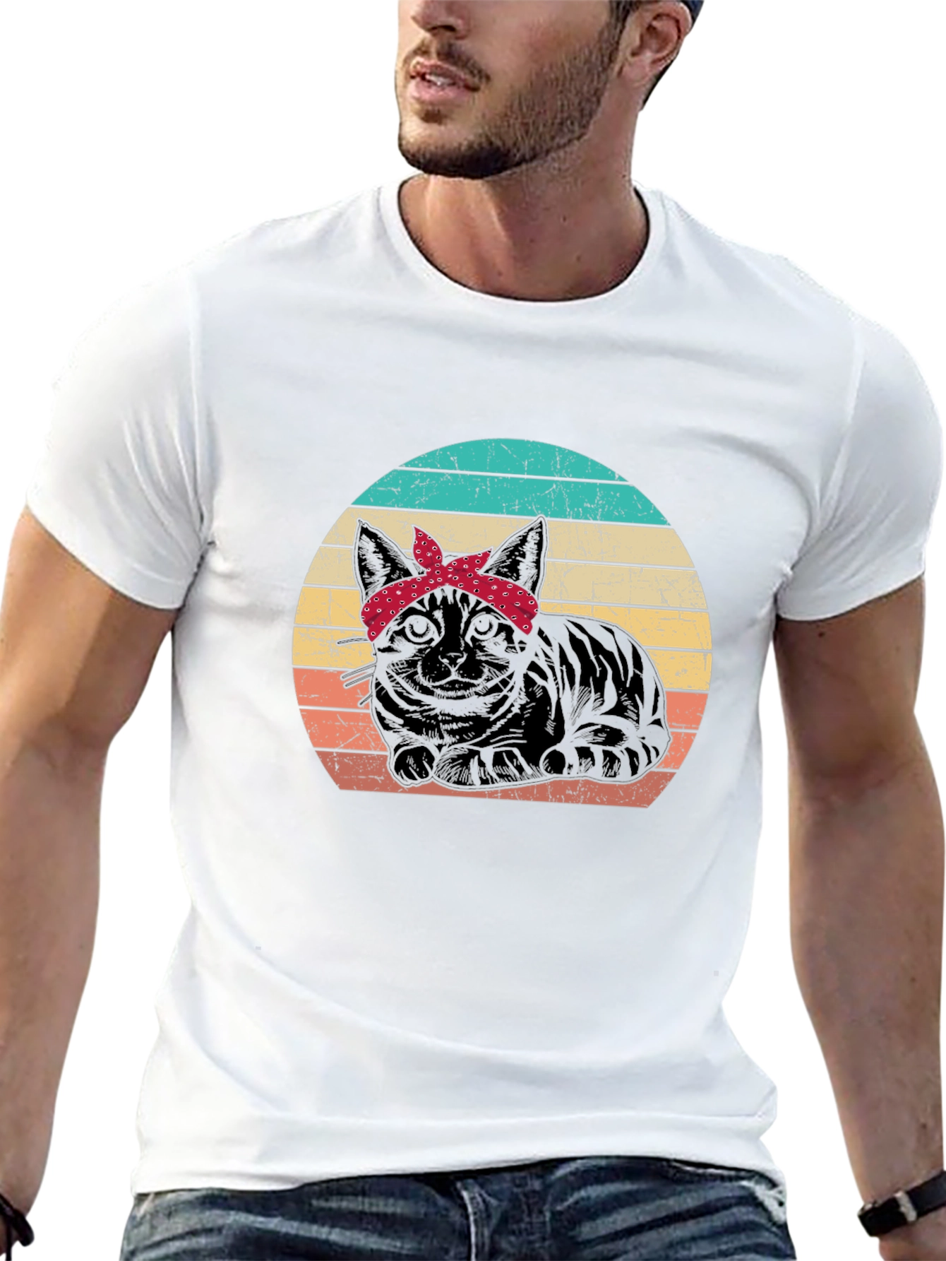 Retro Cat Bandana Graphic T-Shirt