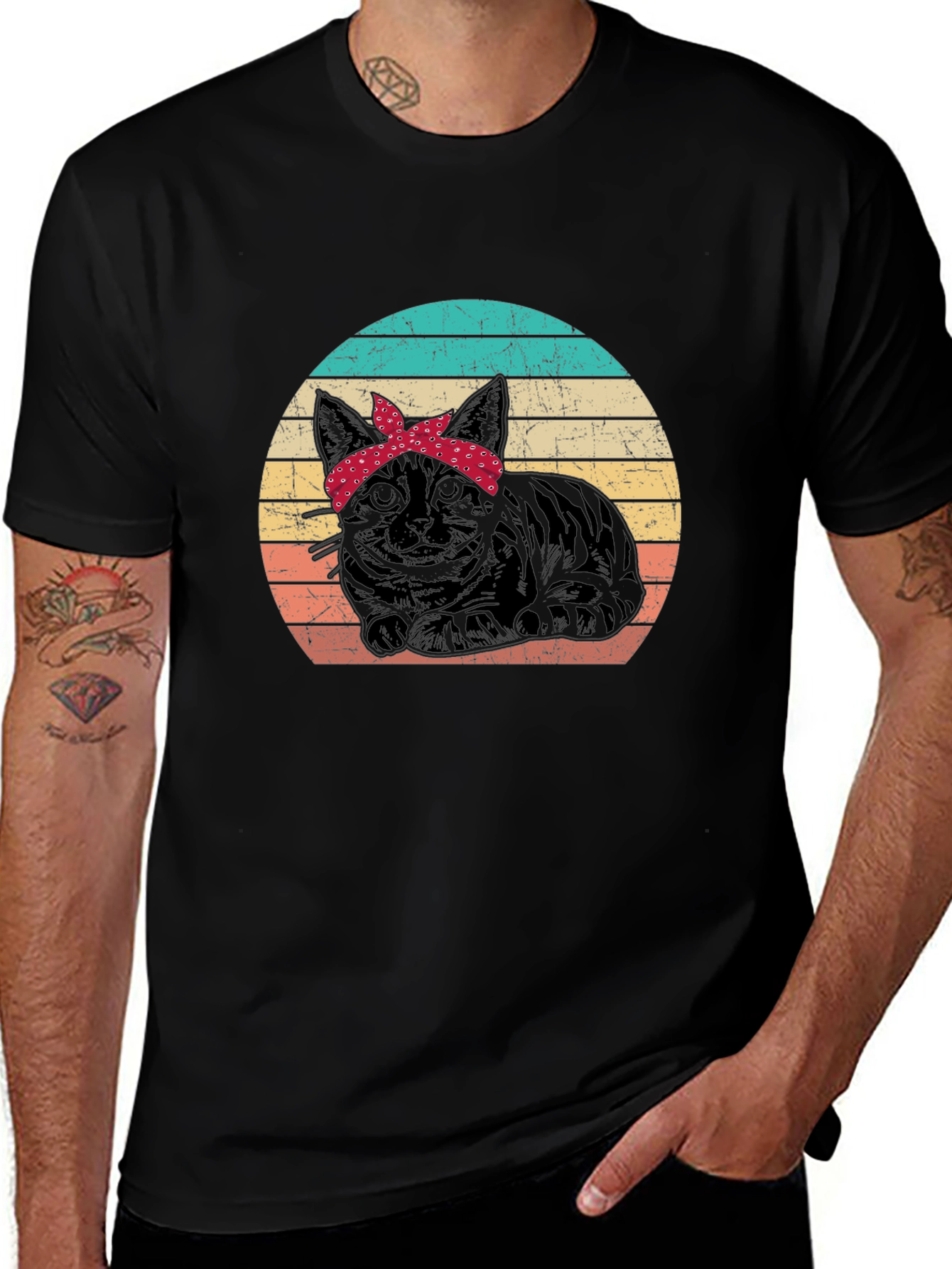 Retro Cat Bandana Graphic T-Shirt