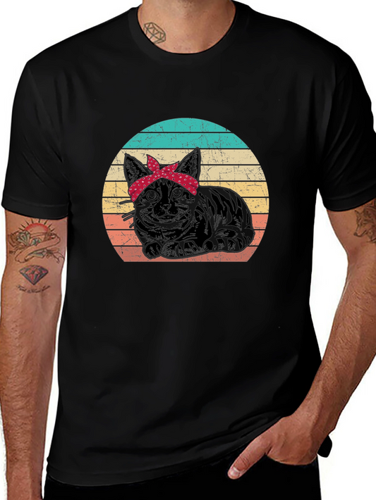 Retro Cat Bandana Graphic T-Shirt
