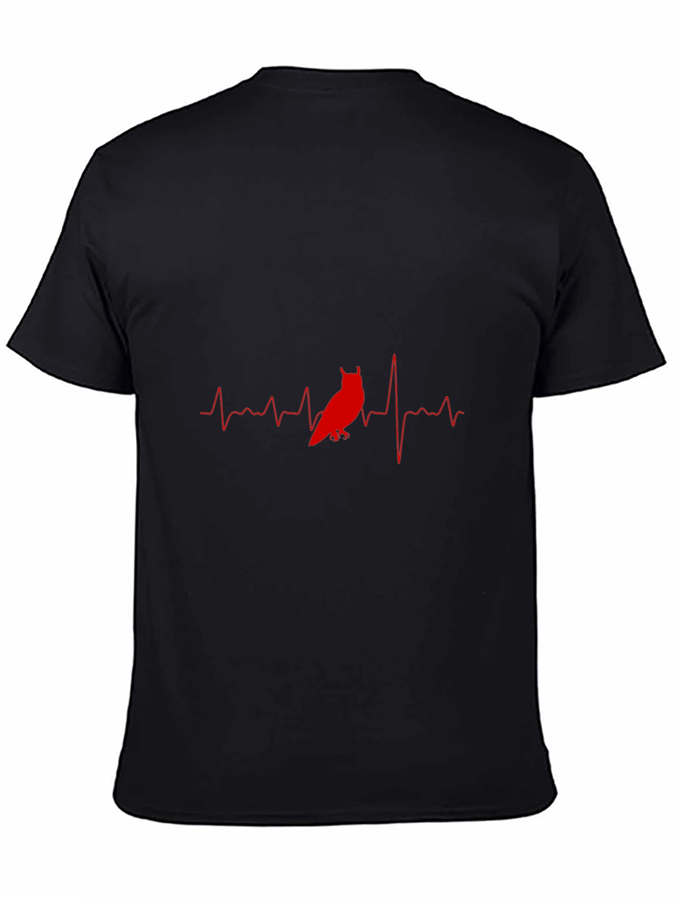 Owl Heartbeat Graphic T-Shirt - Black Cotton Tee