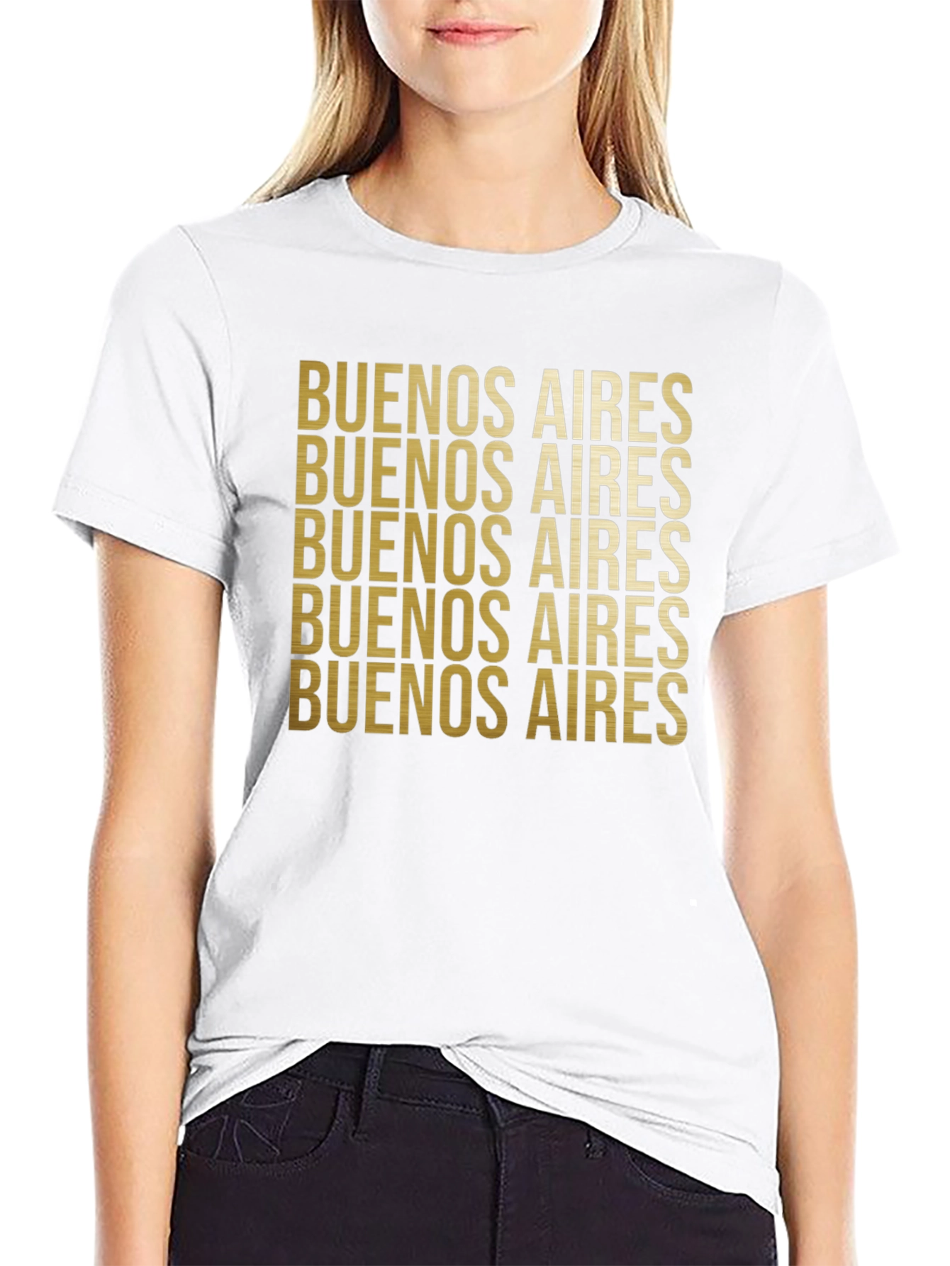 Buenos Aires Gold Text Black Graphic Tee