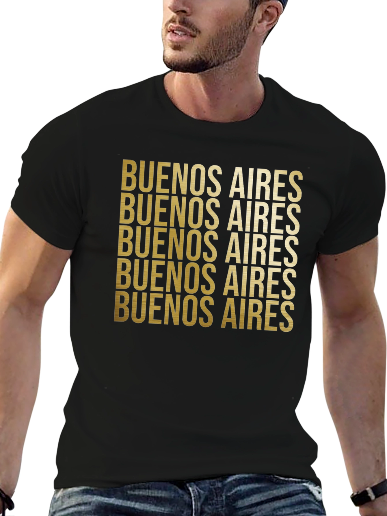 Buenos Aires Gold Text Black Graphic Tee