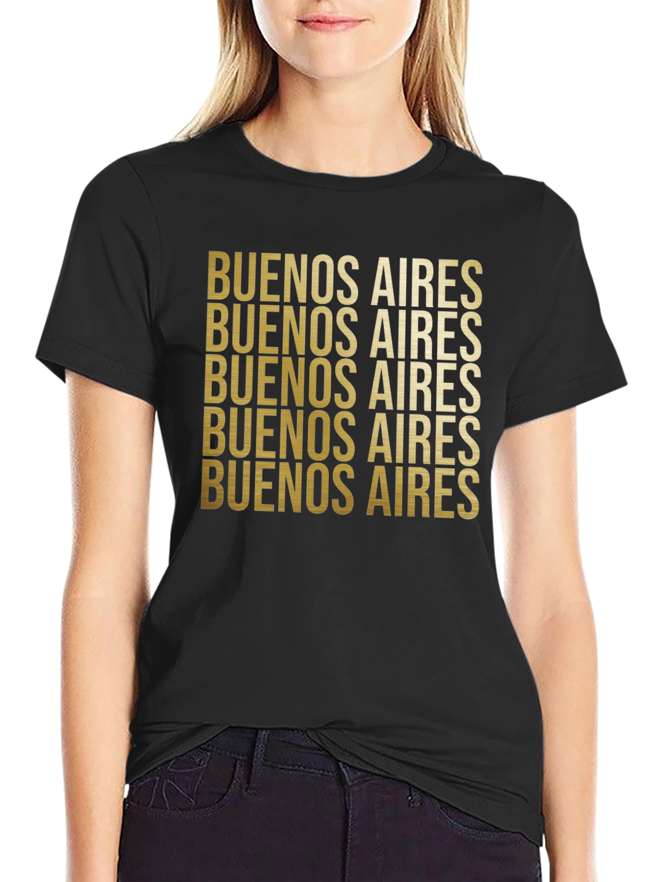 Buenos Aires Gold Text Black Graphic Tee