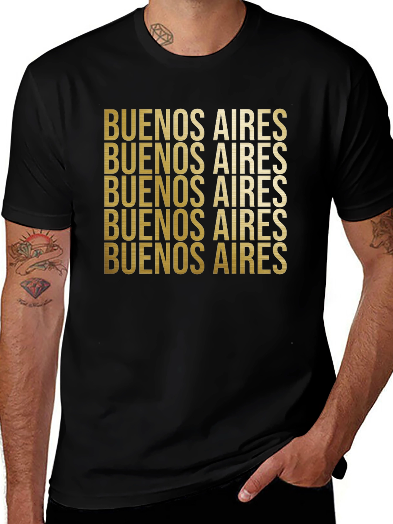 Buenos Aires Gold Text Black Graphic Tee