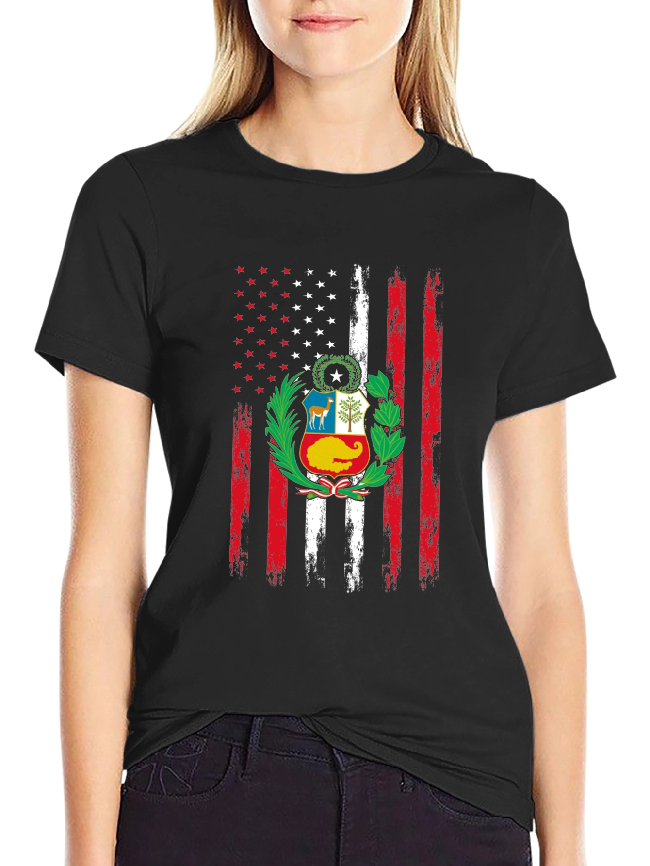 Peruvian American Flag Graphic T-Shirt