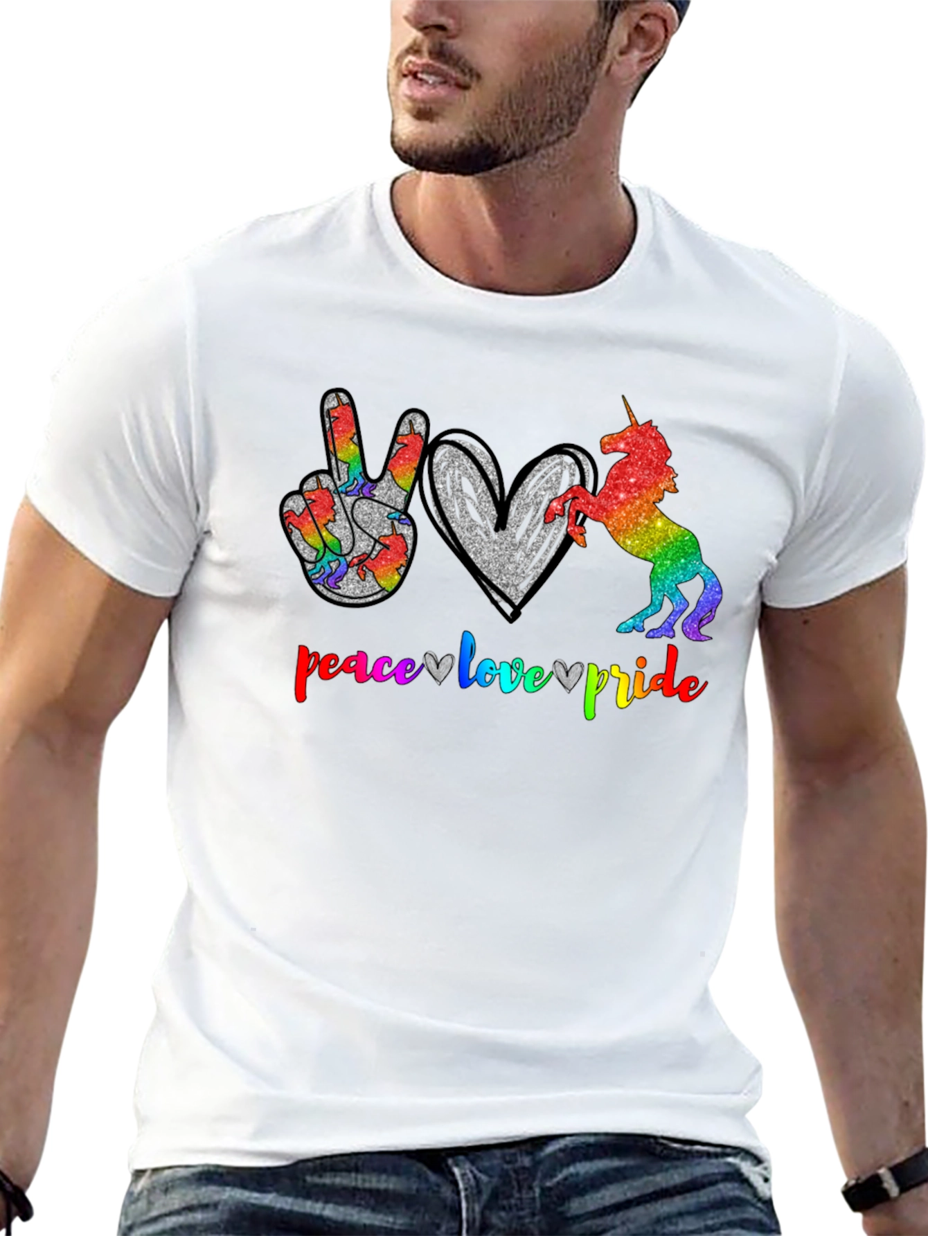 Peace Love Pride Unicorn Graphic T-Shirt