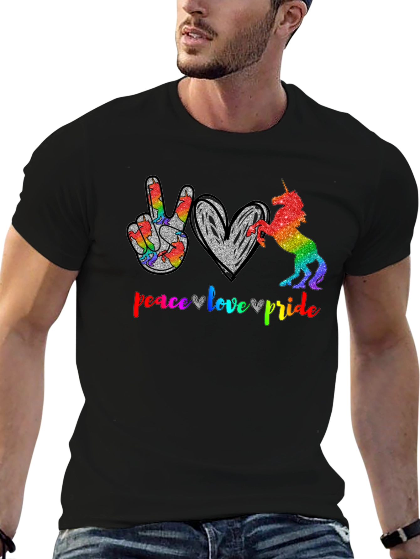 Peace Love Pride Unicorn Graphic T-Shirt