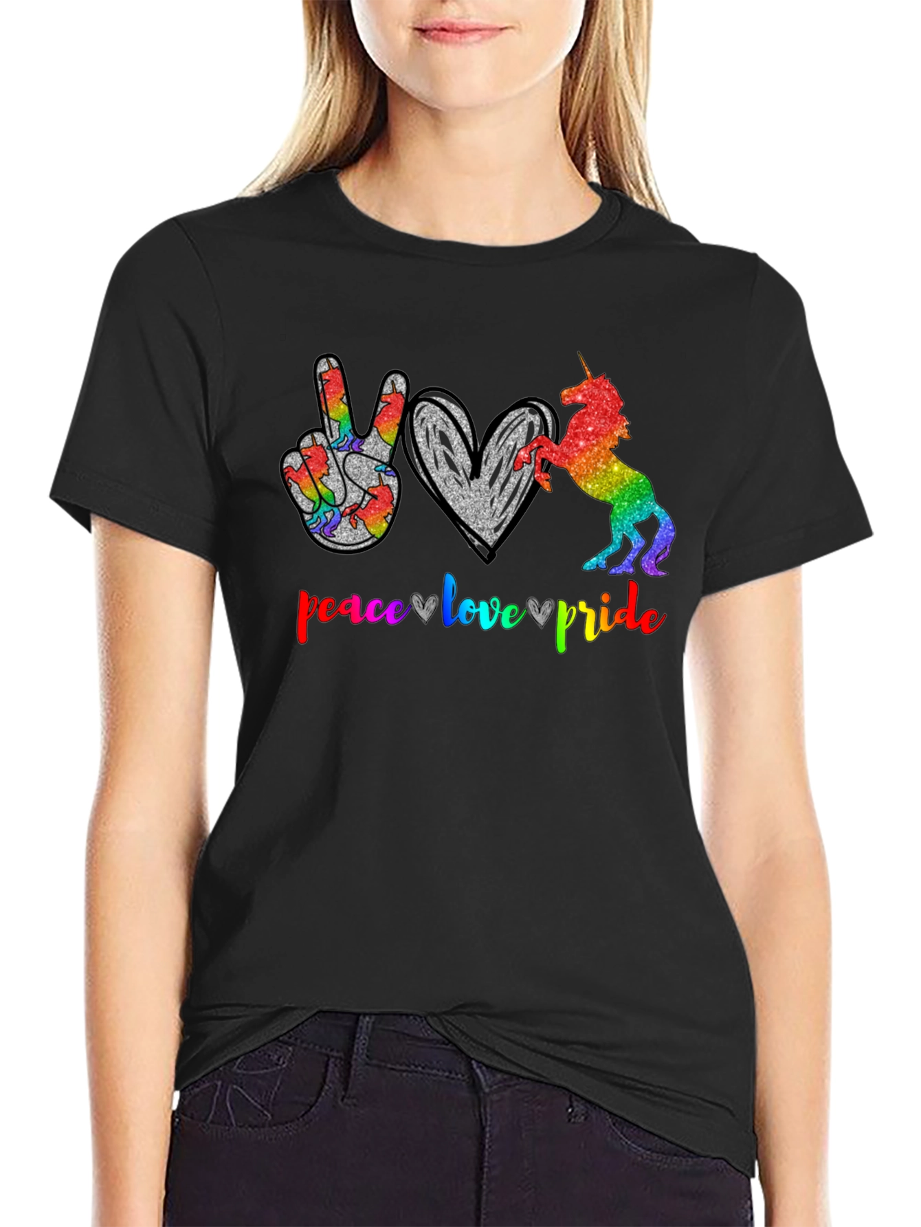 Peace Love Pride Unicorn Graphic T-Shirt