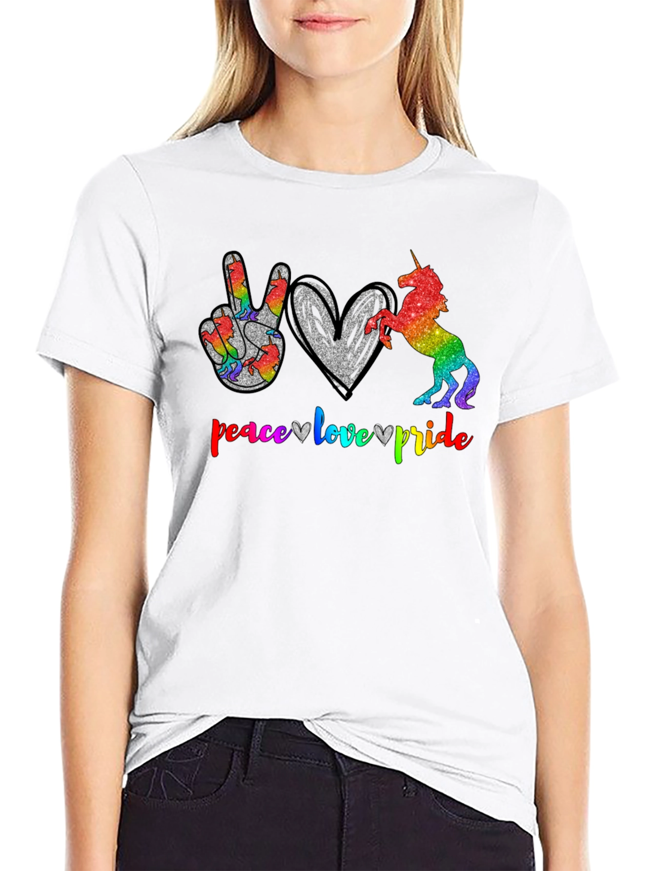 Peace Love Pride Unicorn Graphic T-Shirt