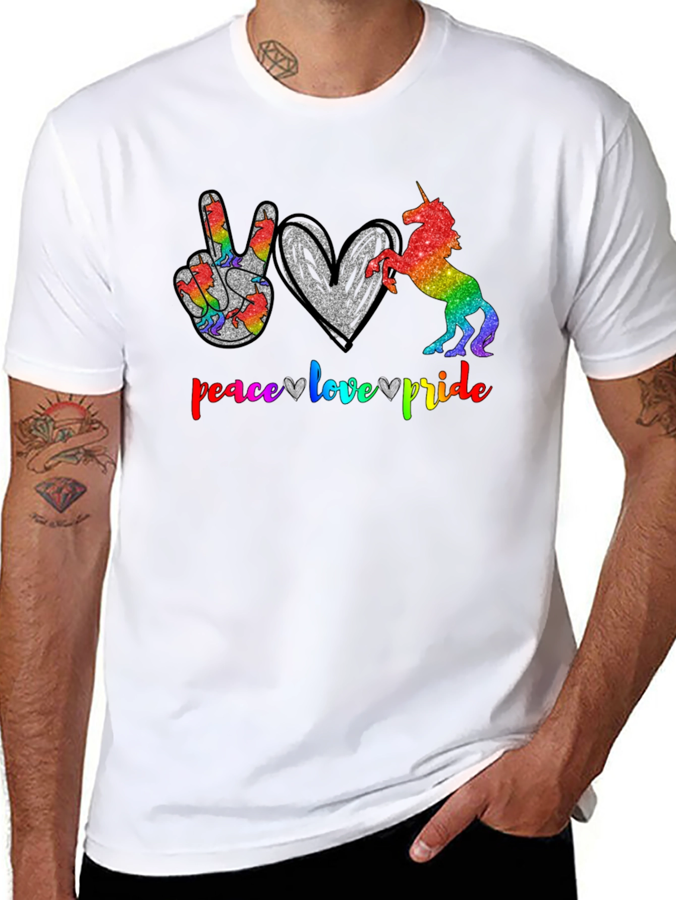 Peace Love Pride Unicorn Graphic T-Shirt