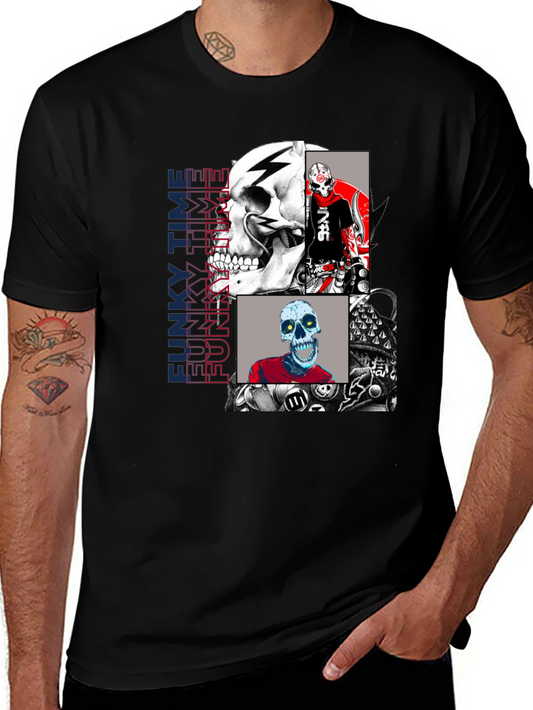 Funky Time Skull Graphic Tee - Mens Fashion