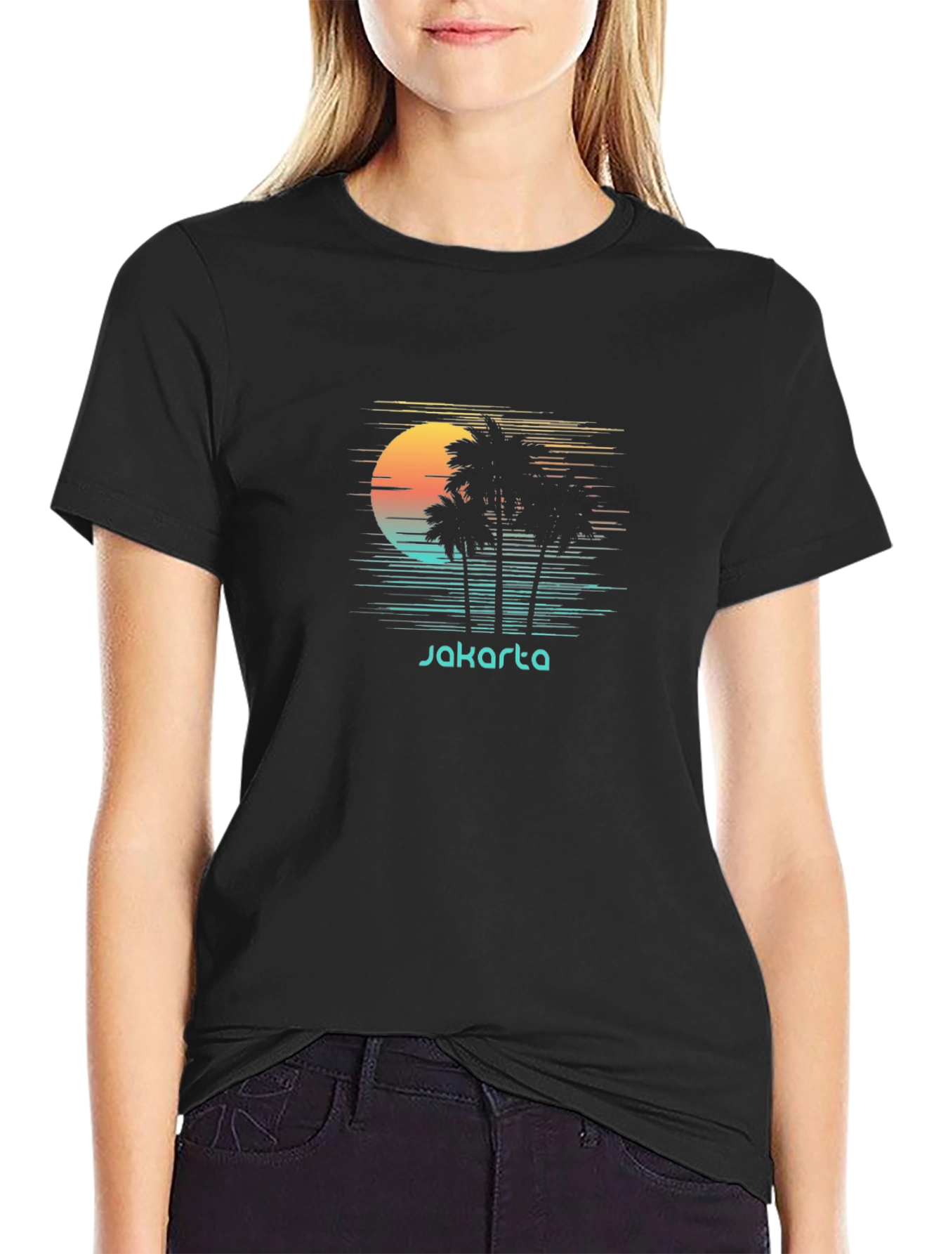 Jakarta Sunset Palm Tee - Retro Vacation Shirt