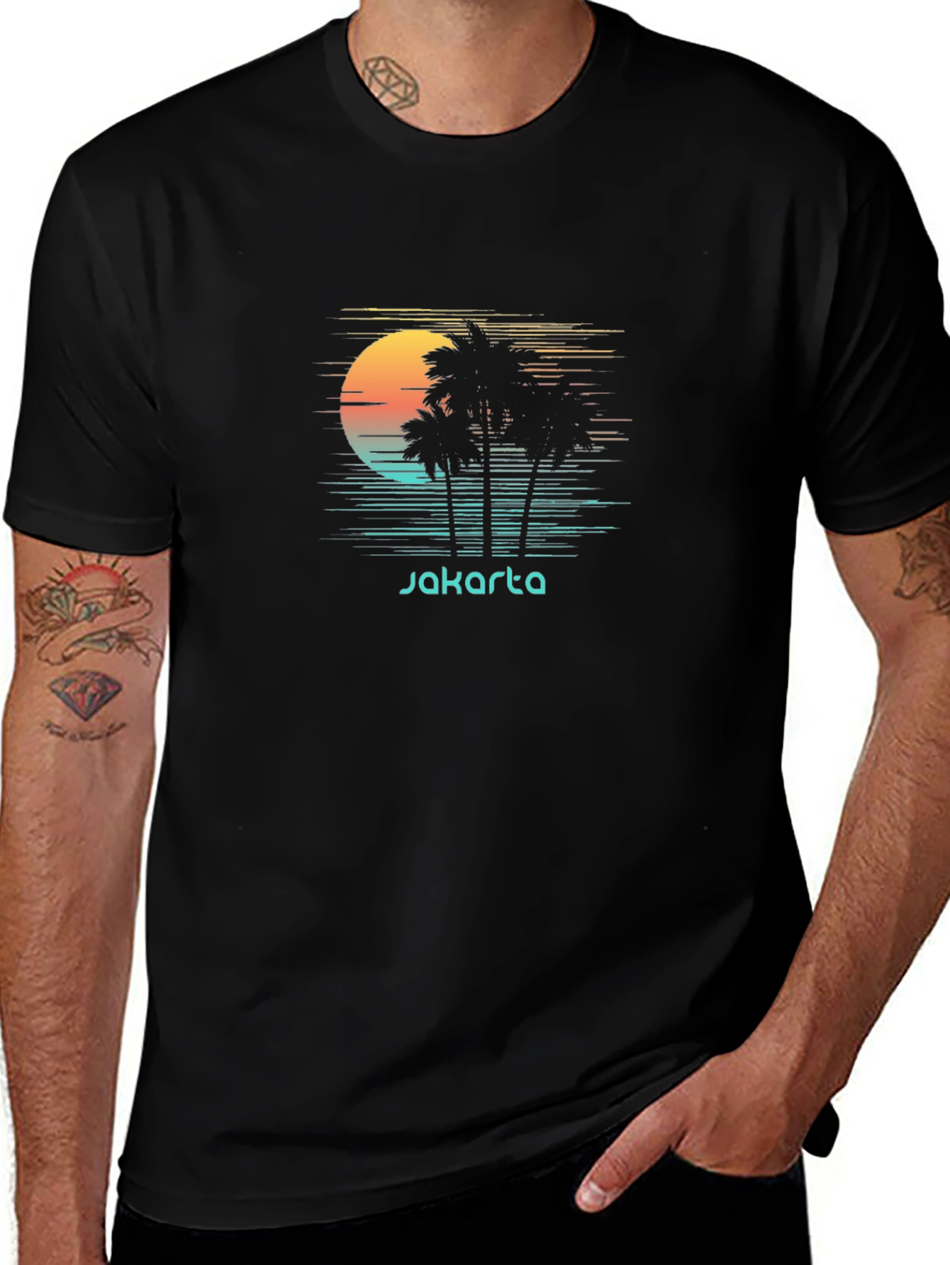 Jakarta Sunset Palm Tee - Retro Vacation Shirt
