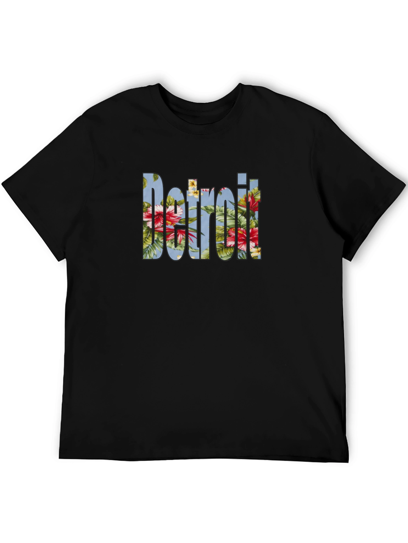 Floral Detroit Graphic Tee - Casual Black T-Shirt