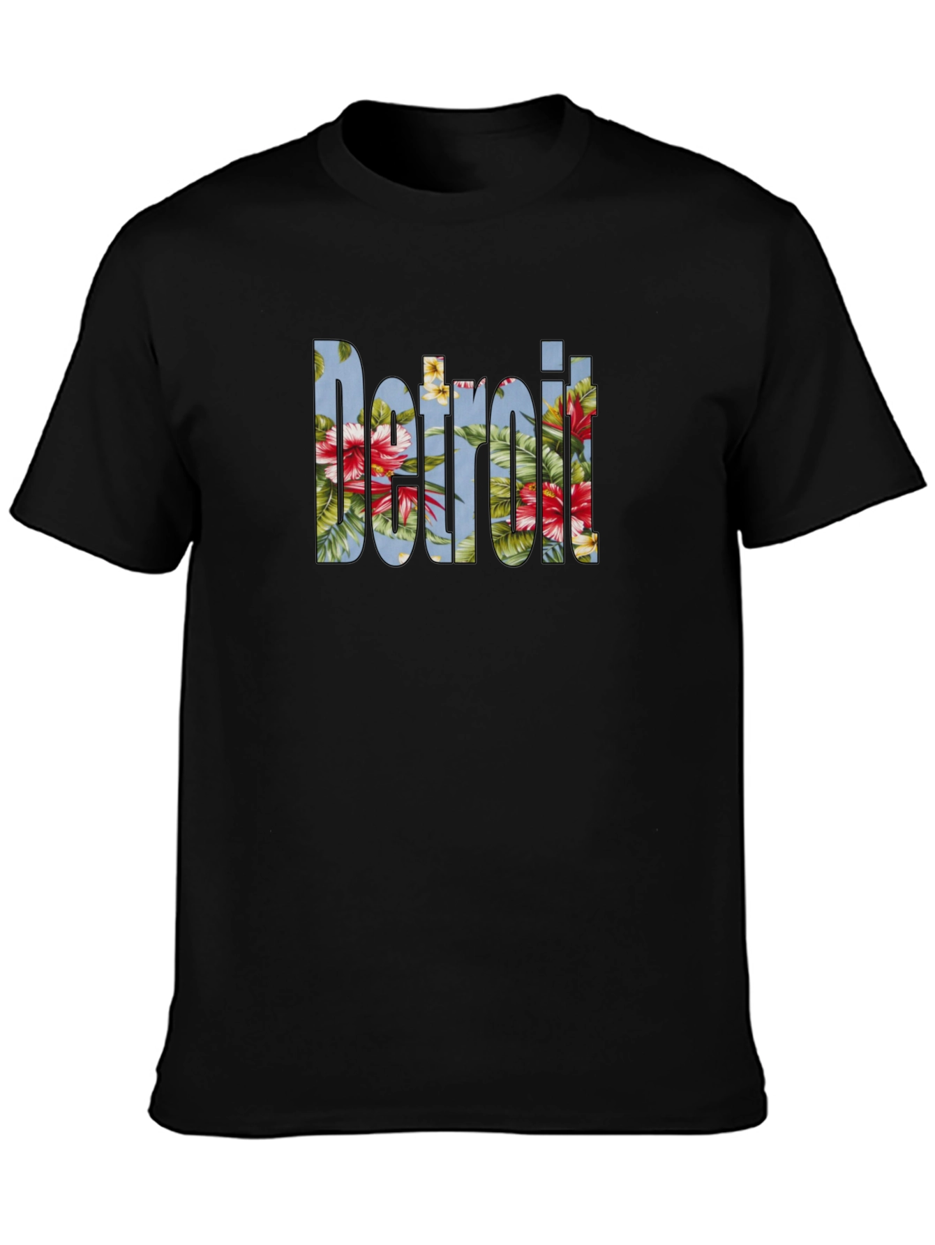 Floral Detroit Graphic Tee - Casual Black T-Shirt