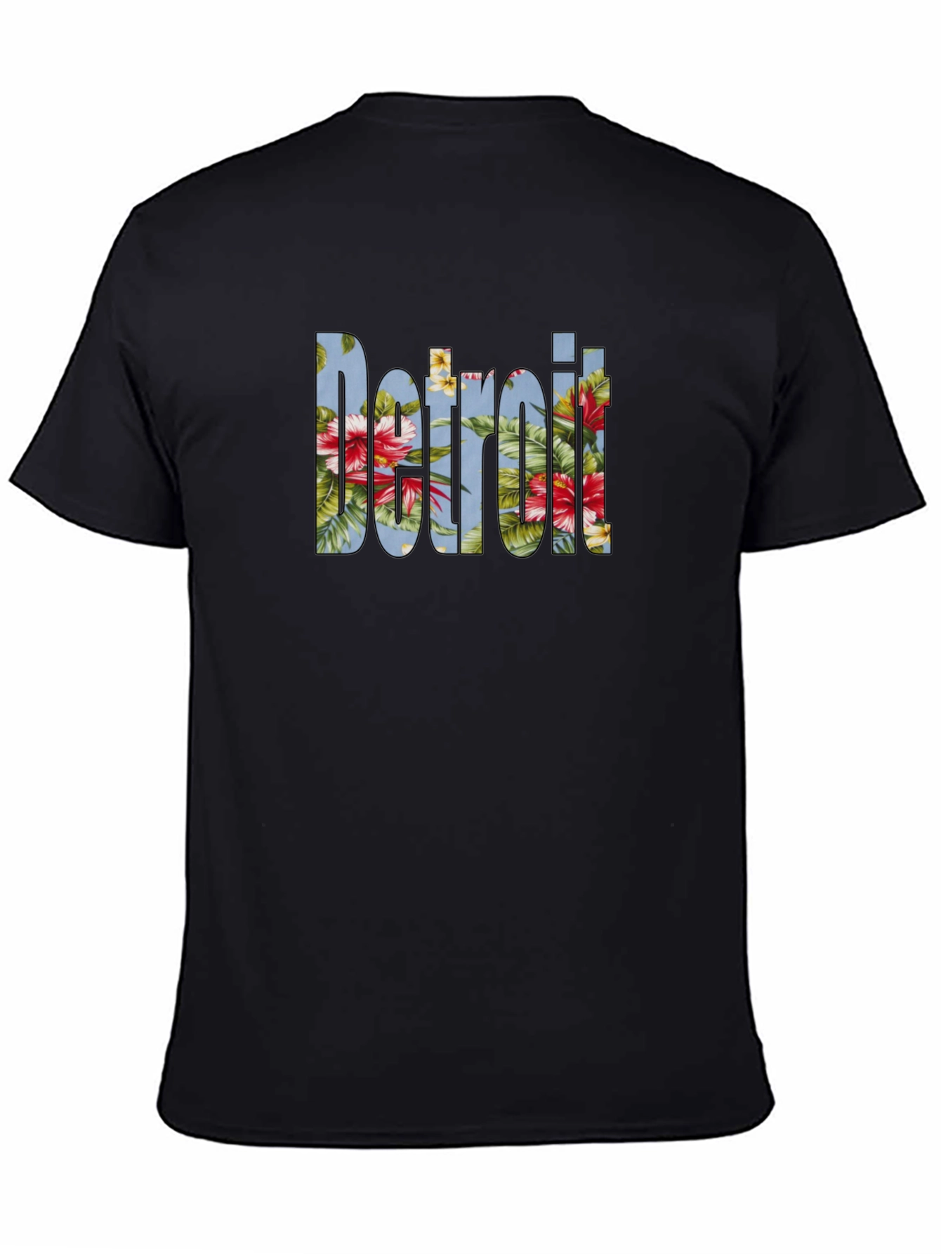 Floral Detroit Graphic Tee - Casual Black T-Shirt