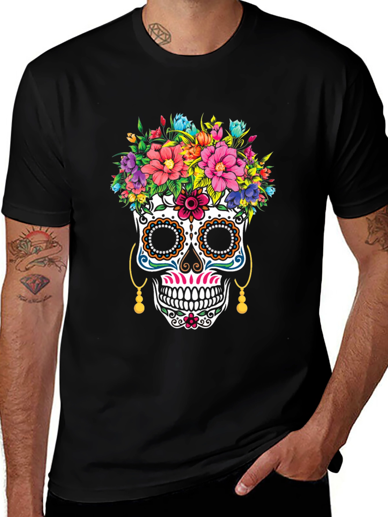 Sugar Skull Floral T-Shirt Day of the Dead