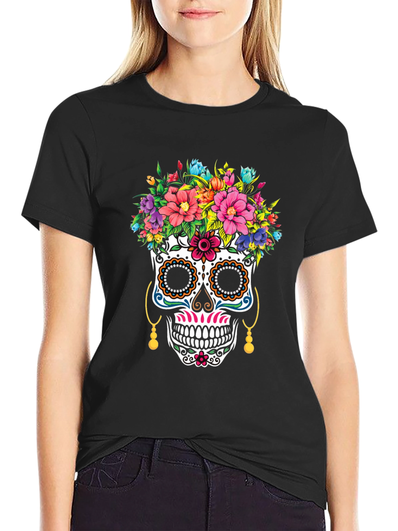 Sugar Skull Floral T-Shirt Day of the Dead