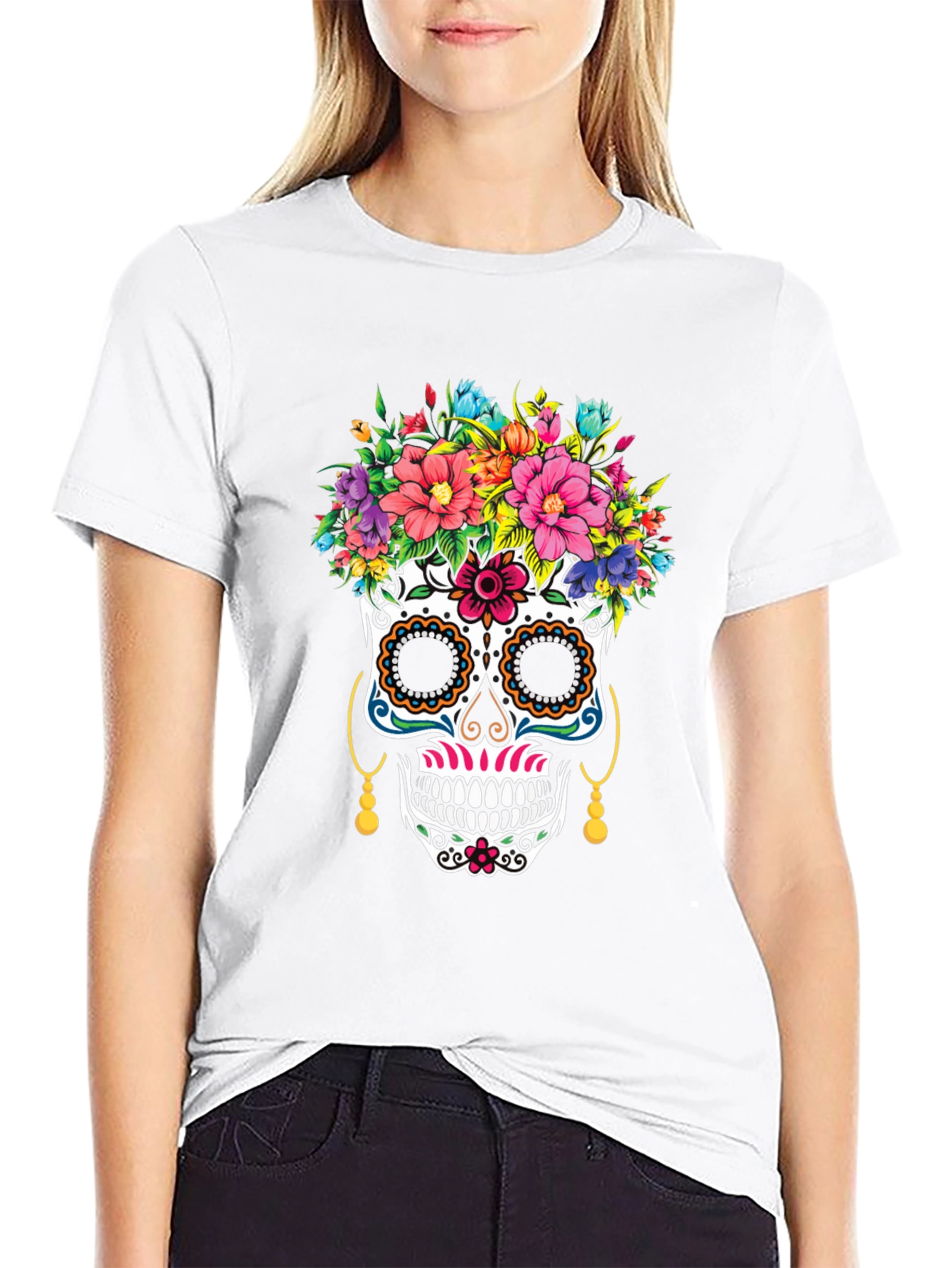 Sugar Skull Floral T-Shirt Day of the Dead
