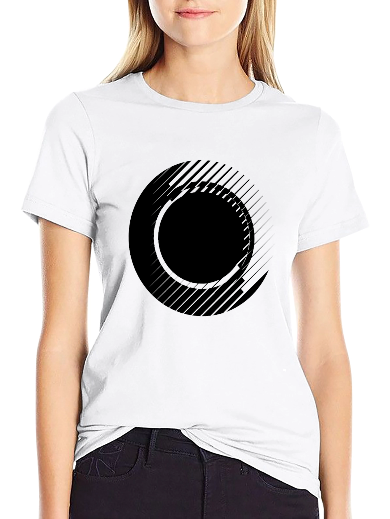 Abstract Circle Graphic Tee - Modern Black T-Shirt