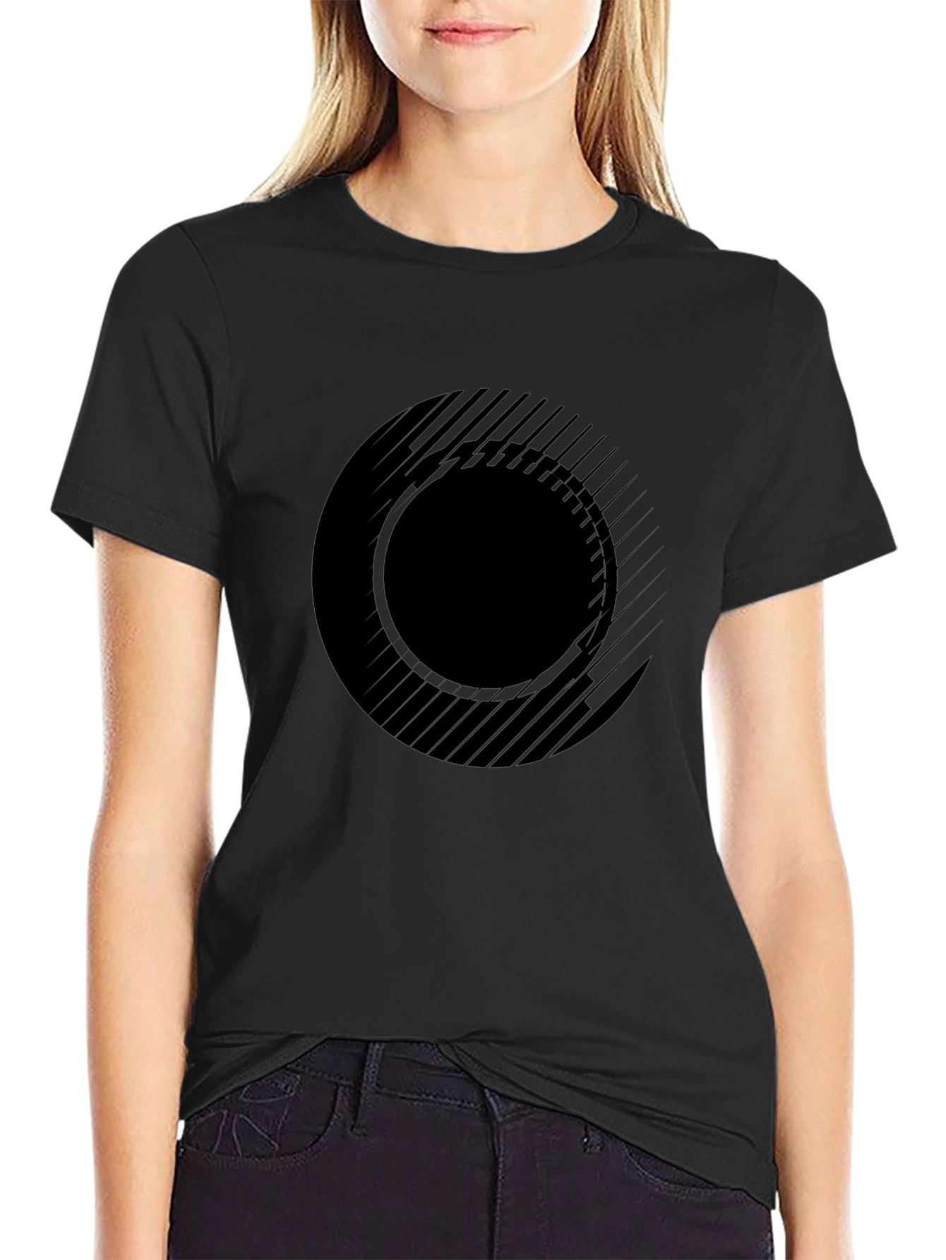 Abstract Circle Graphic Tee - Modern Black T-Shirt