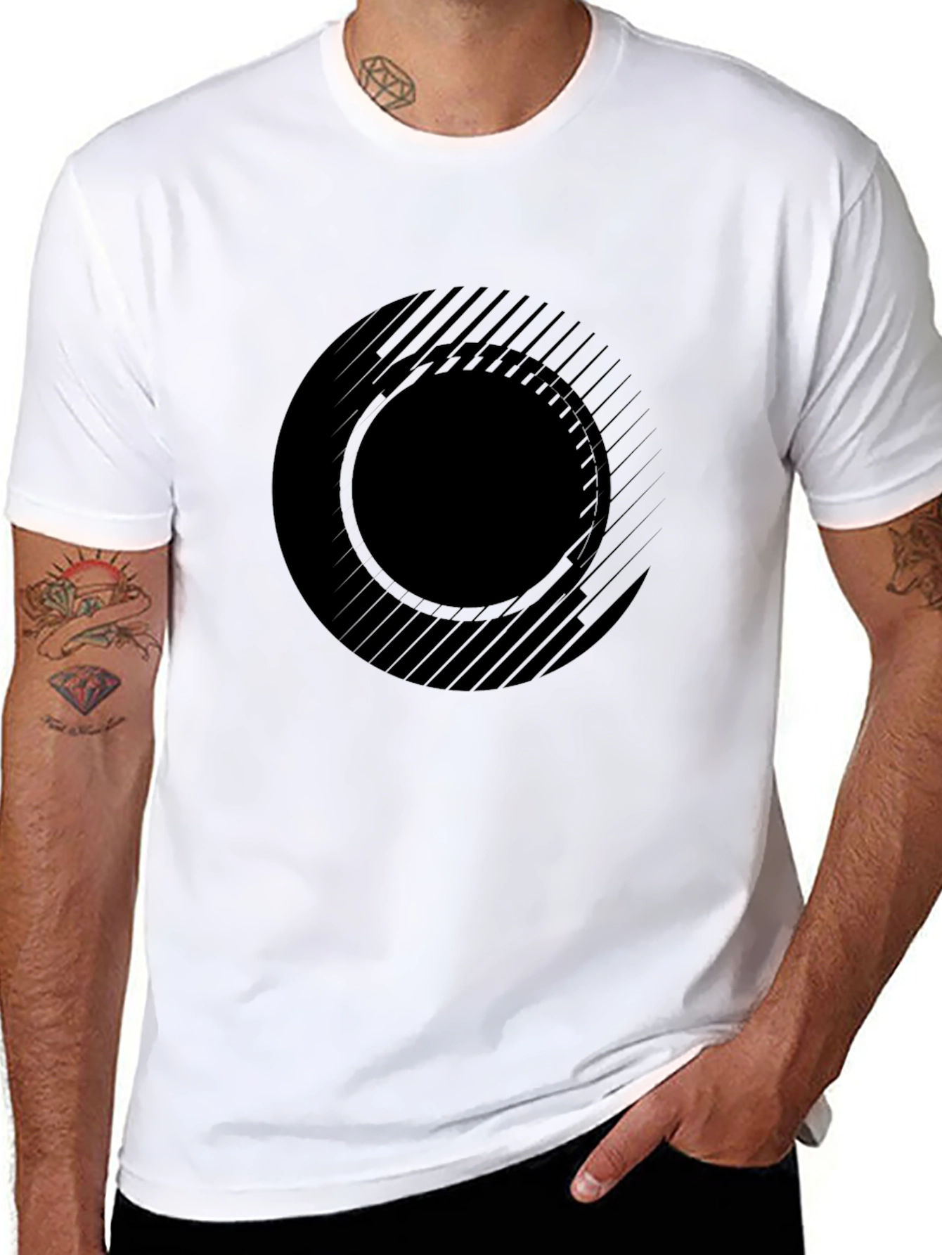 Abstract Circle Graphic Tee - Modern Black T-Shirt