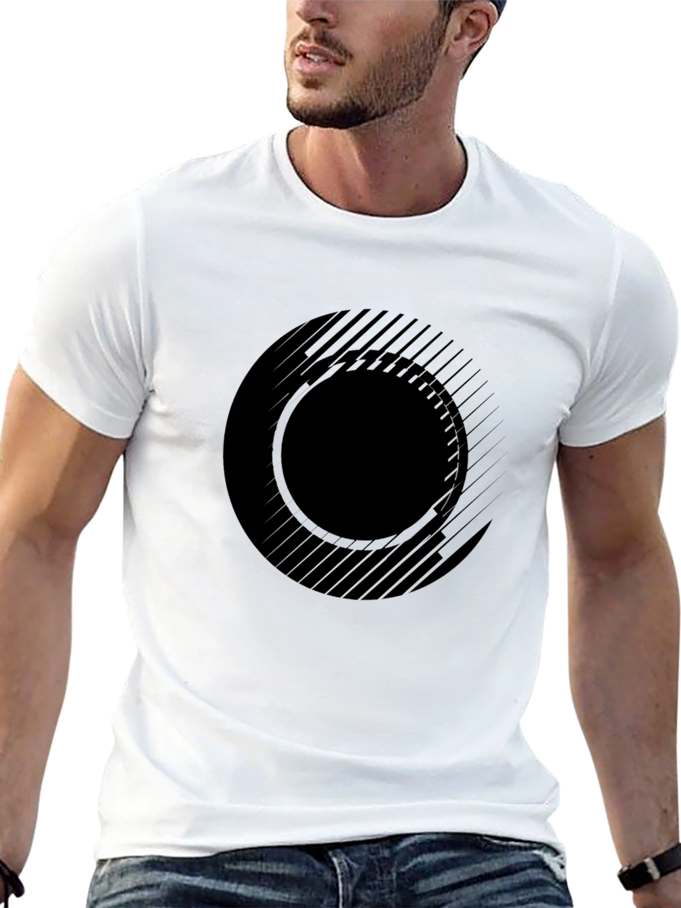 Abstract Circle Graphic Tee - Modern Black T-Shirt