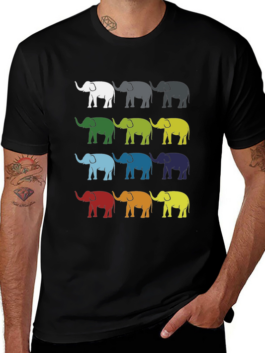 Colorful Elephant Graphic Tee - Stylish Mens T-Shirt