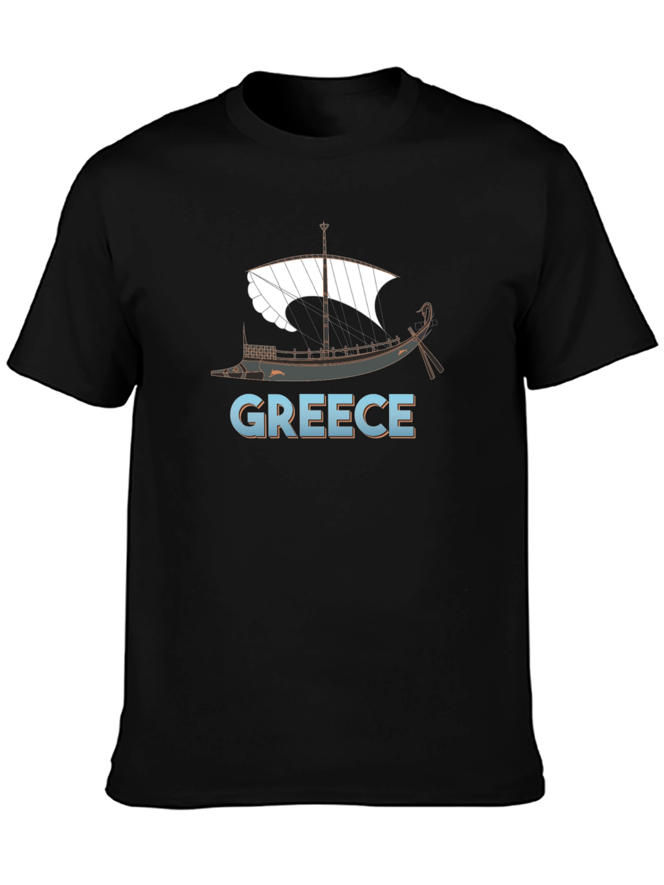 Greece Ancient Ship Graphic Tee - Black