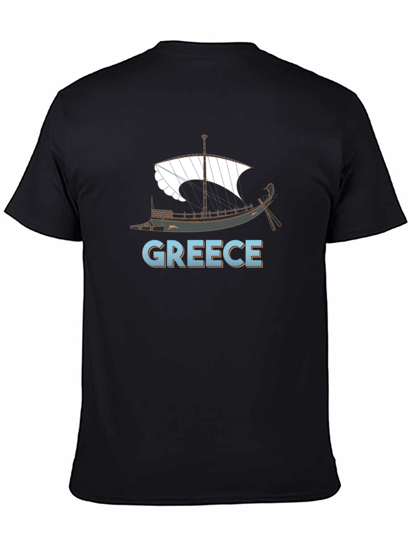 Greece Ancient Ship Graphic Tee - Black