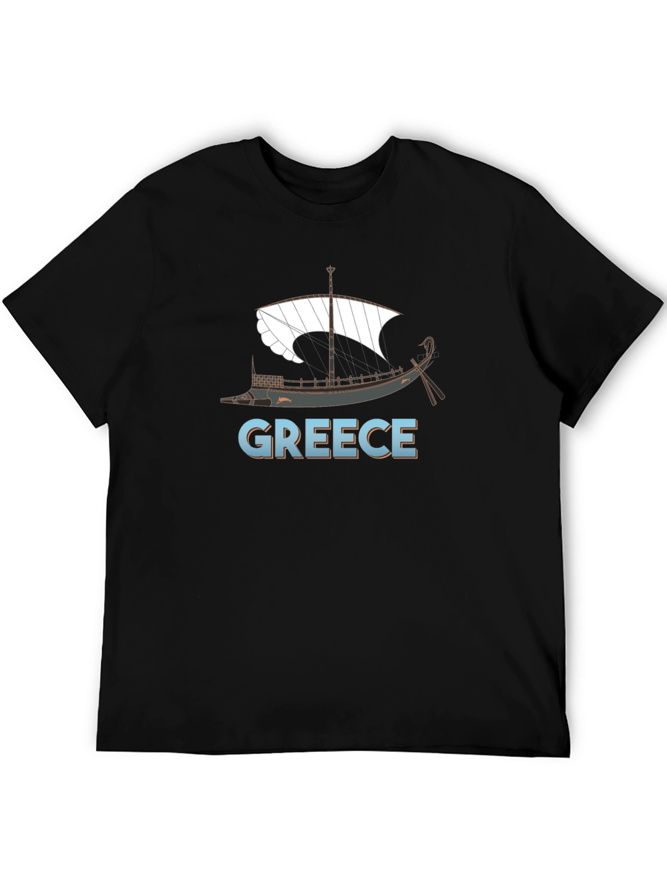 Greece Ancient Ship Graphic Tee - Black