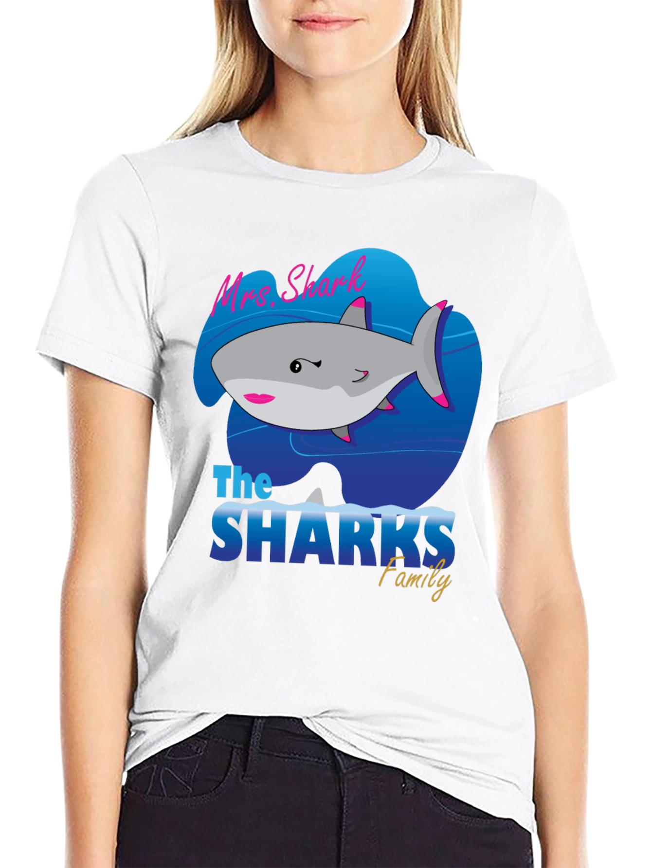 Mrs. Shark Family Graphic T-Shirt