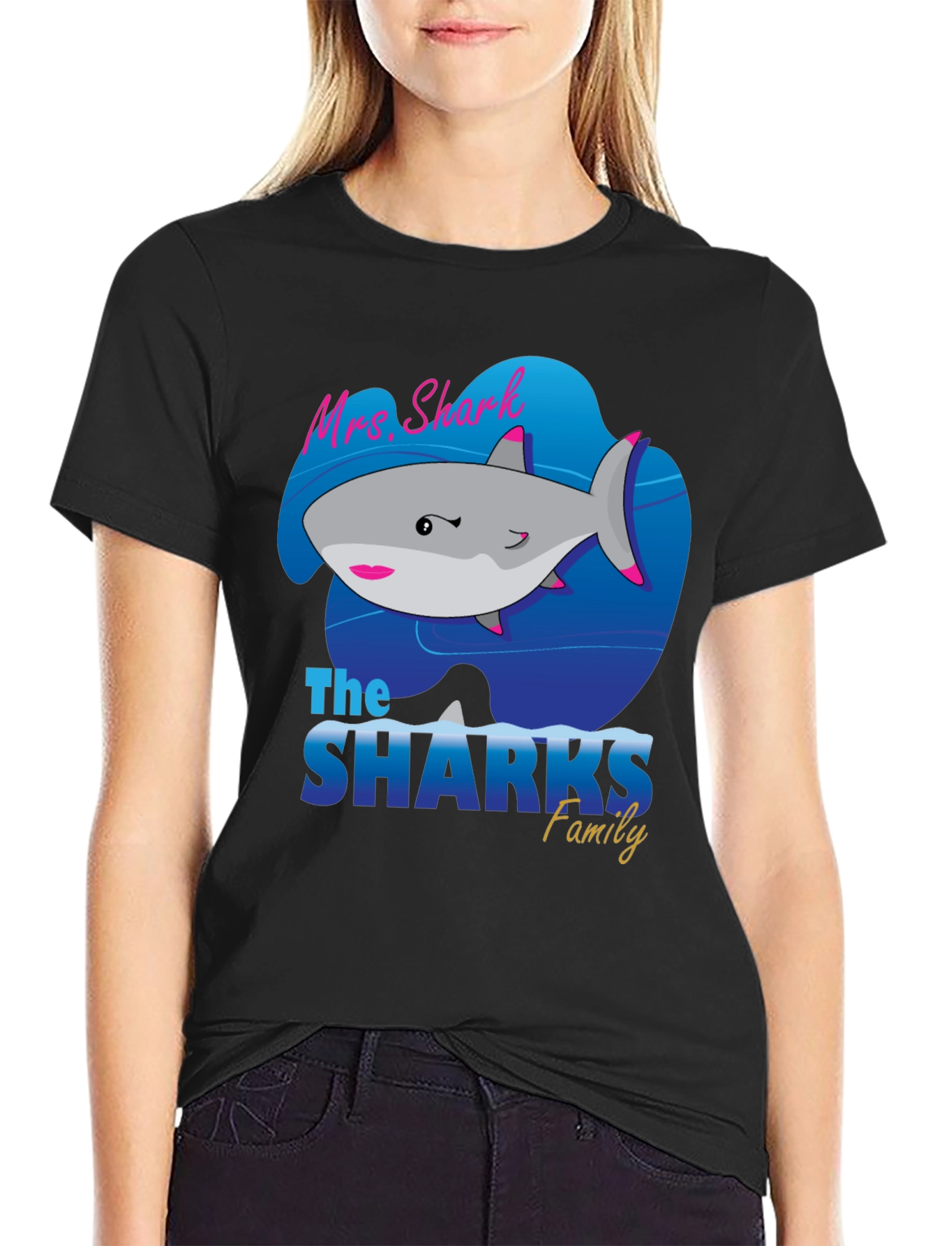Mrs. Shark Family Graphic T-Shirt