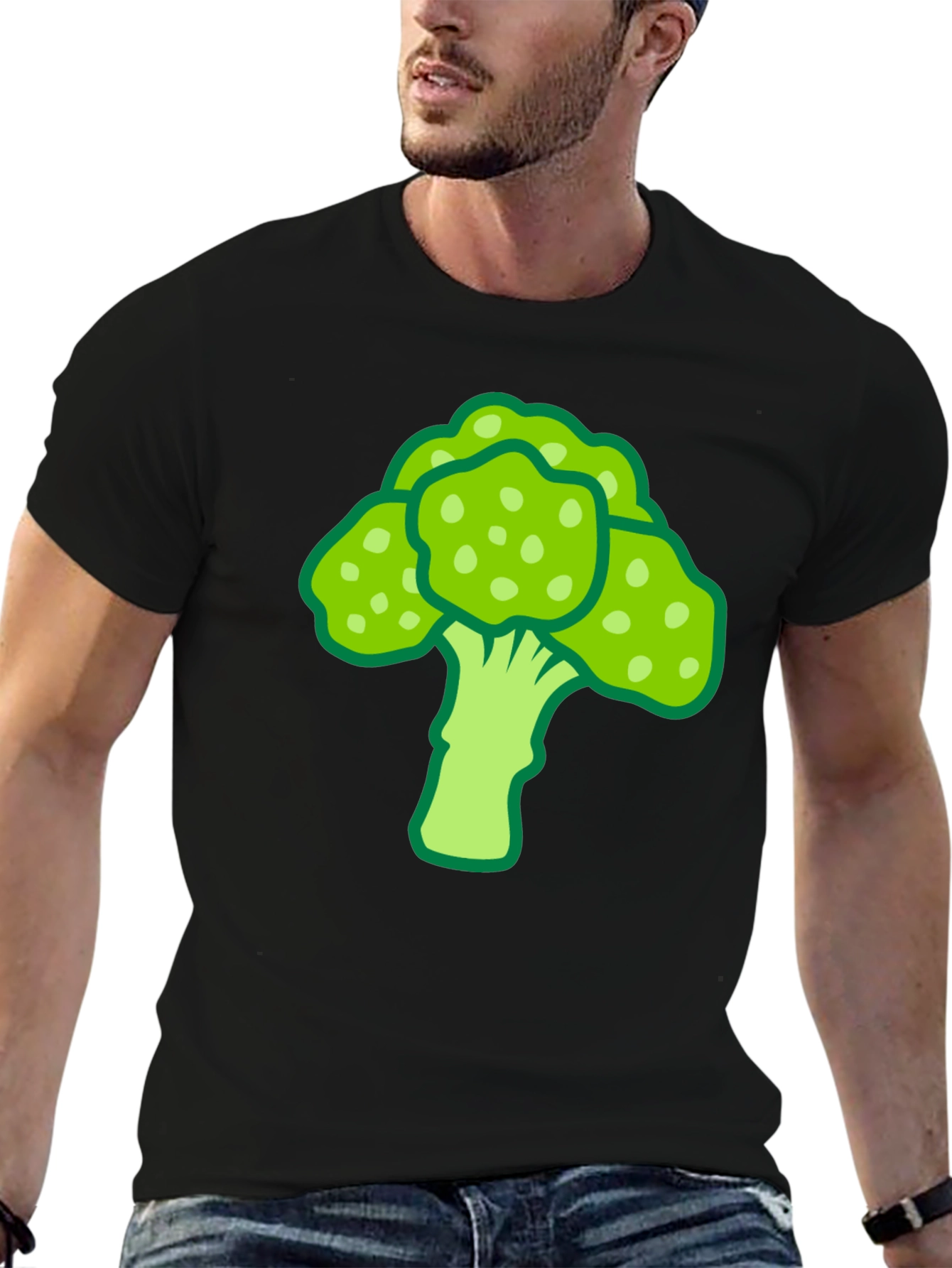 Broccoli Graphic Print Black T-Shirt