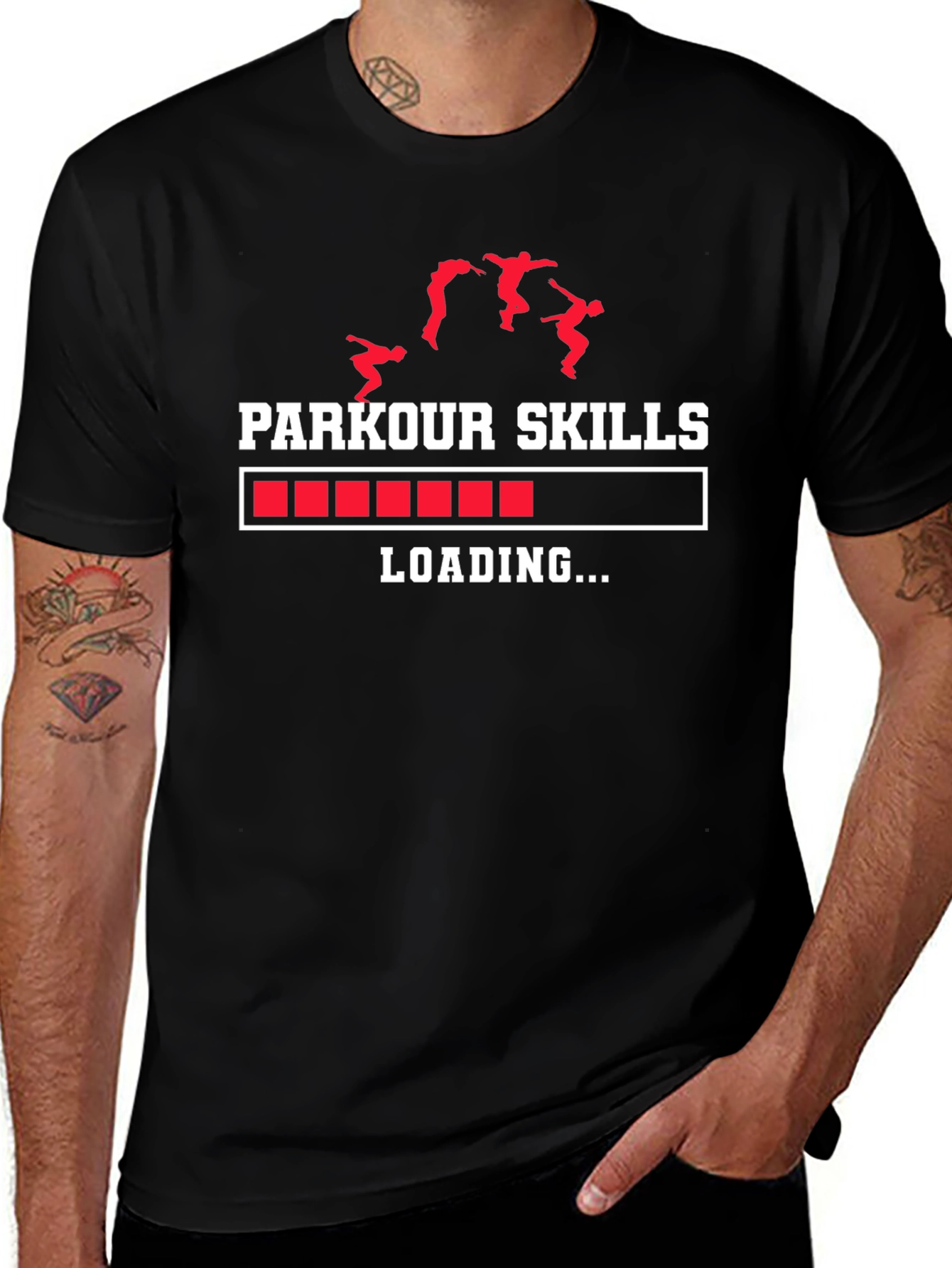 Parkour Skills Loading Graphic Tee - Black Cotton