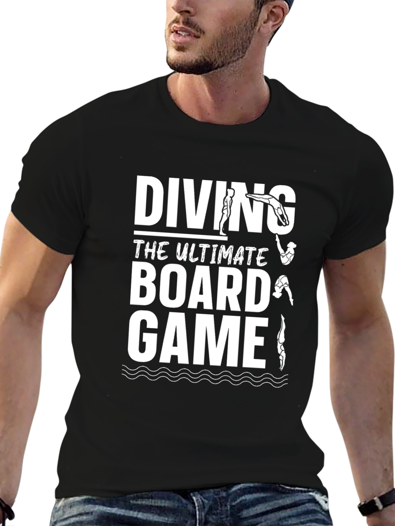 Diving Board Game T-Shirt - Black Humorous Design