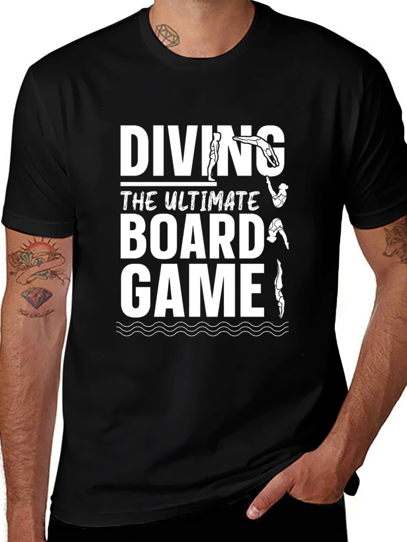 Diving Board Game T-Shirt - Black Humorous Design