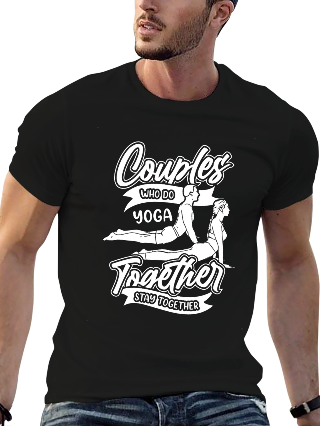 Couples Yoga Black T-Shirt Stay Together