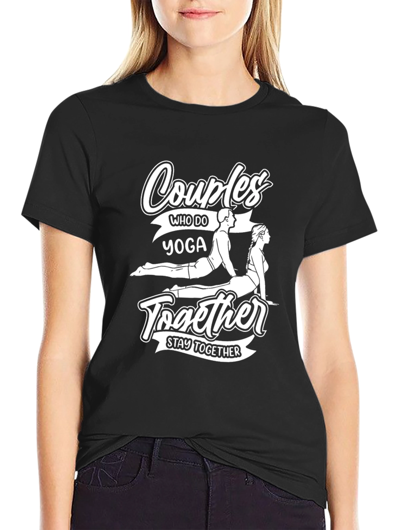 Couples Yoga Black T-Shirt Stay Together
